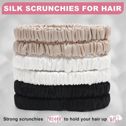 6-Pack Mulberry Silk Scrunchies Hair Bands No Damage High Elasticity, 16 Momme V1188-MS-325-1260
