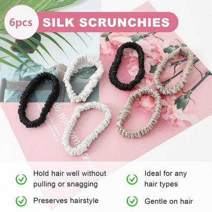 6-Pack Mulberry Silk Scrunchies Hair Bands No Damage High Elasticity, 16 Momme V1188-MS-325-1260