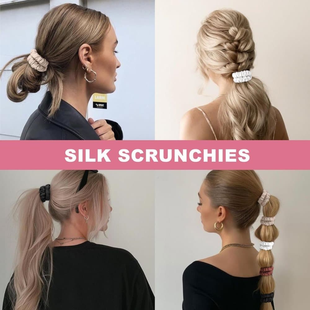 6-Pack Mulberry Silk Scrunchies Hair Bands No Damage High Elasticity, 16 Momme V1188-MS-325-1260