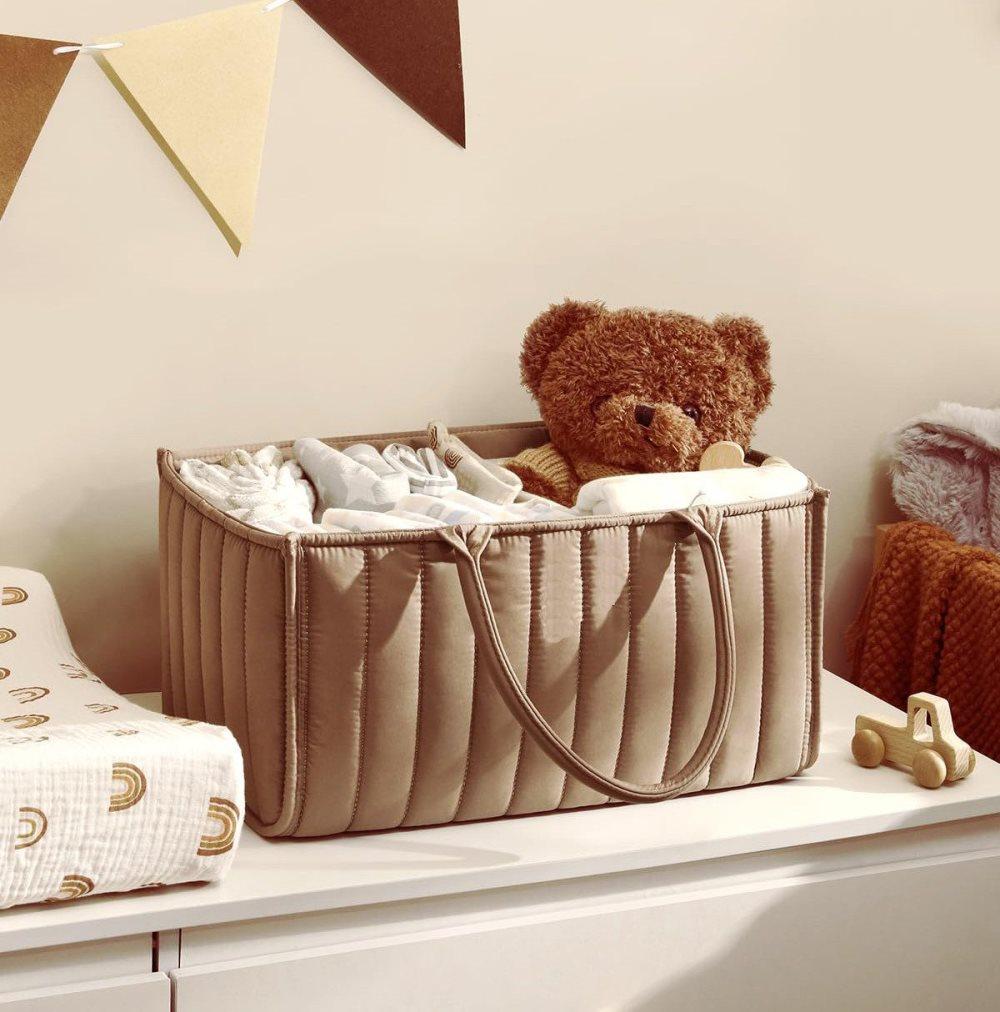 Baby Diaper Storage Basket, Large Capacity Breathable Water Resistant, for Home and Travel Use, Brown V1188-MS-325-1262