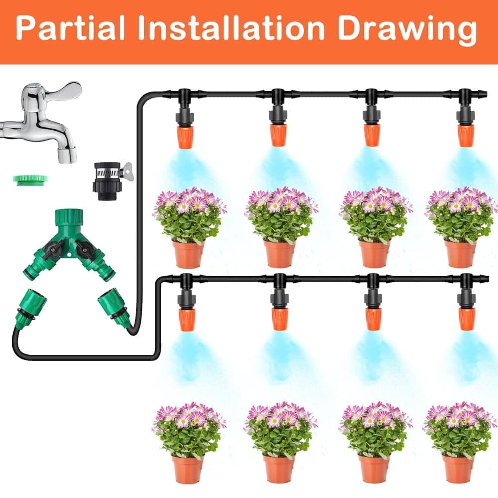 50m Automatic Drip Irrigation System for Garden Greenhouse, Lawn, Terrace, Compatible with Most Brands V1188-MS-325-1268