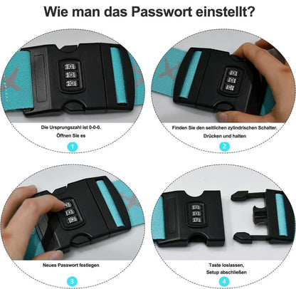 2-Pack Reflective Luggage Strap with Combination Lock for Suitcase, Adjustable Size, Light Blue V1188-MS-325-1282