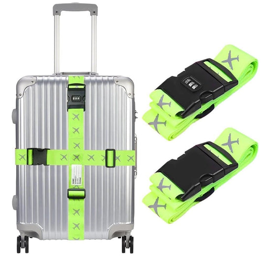 2-Pack Reflective Luggage Strap with Combination Lock for Suitcase, Green, Fits Most Sizes V1188-MS-325-1283