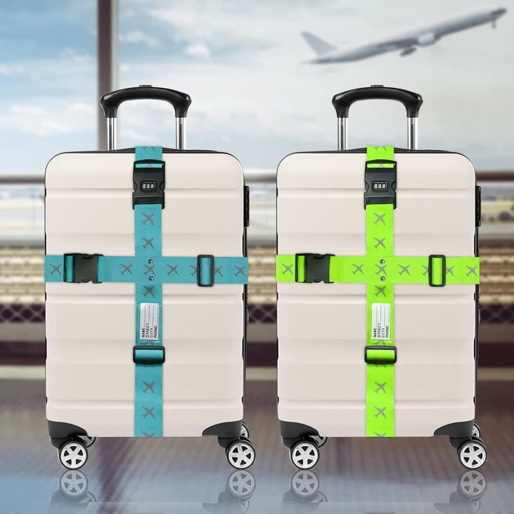2-Pack Reflective Luggage Strap with Combination Lock for Suitcase, Green, Fits Most Sizes V1188-MS-325-1283