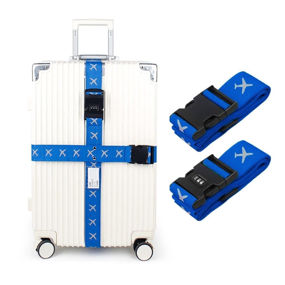 2-Pack Reflective Luggage Strap with Combination Lock for Suitcase, Dark Blue, Fits Most Sizes V1188-MS-325-1284