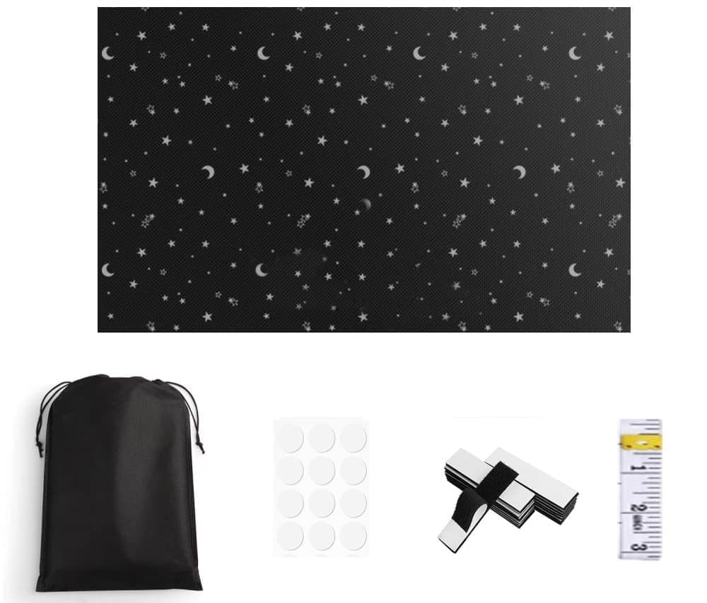 Blackout Curtain DIY Portable No-Drill UV Protection, Star and Moon Print, 145x100cm V1188-MS-325-1285