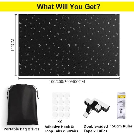 Blackout Curtain DIY Portable No-Drill UV Protection, Star and Moon Print, 145x100cm V1188-MS-325-1285
