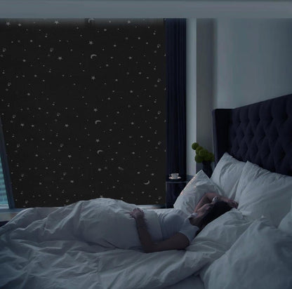 Blackout Curtain DIY Portable No-Drill UV Protection, Star and Moon Print, 145x100cm V1188-MS-325-1285