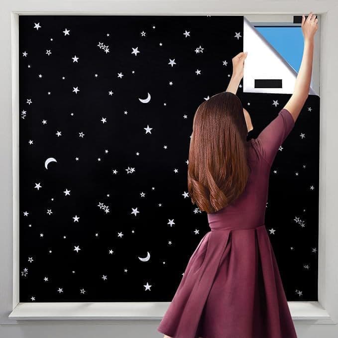 Blackout Curtain DIY Portable No-Drill UV Protection Star and Moon Print, 145x300cm V1188-MS-325-1287