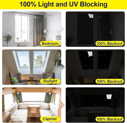 Blackout Curtain DIY Portable No-Drill UV Protection with Star and Moon Print, 145x400cm V1188-MS-325-1288