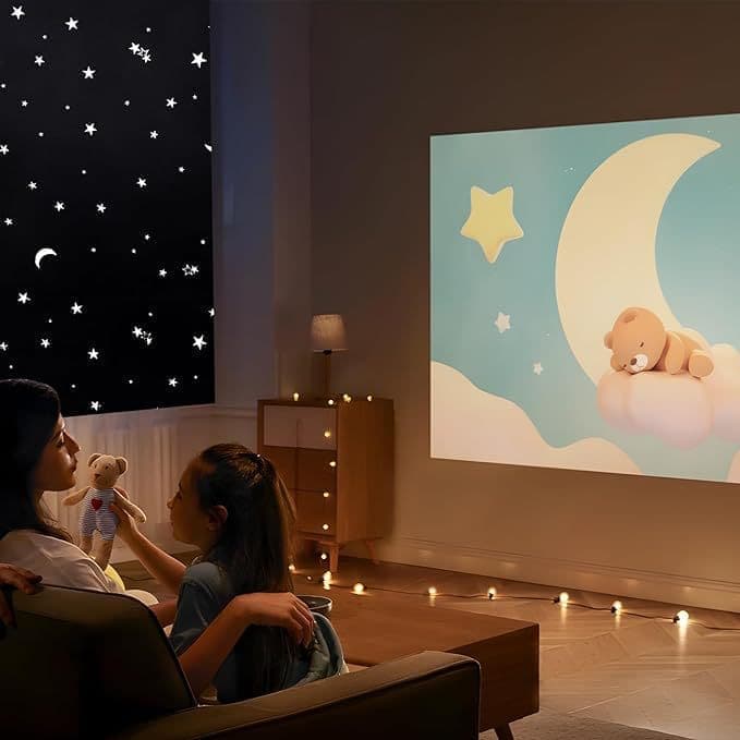Blackout Curtain DIY Portable No-Drill UV Protection with Star and Moon Print, 145x400cm V1188-MS-325-1288