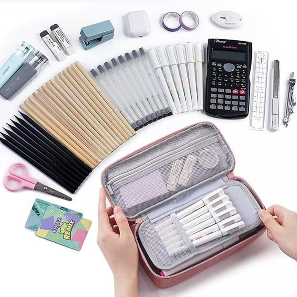 1 Pack Large Capacity Pencil Case, Multifunctional Lightweight Durable Organizer for Students and Office, Pink V1188-MS-325-1302