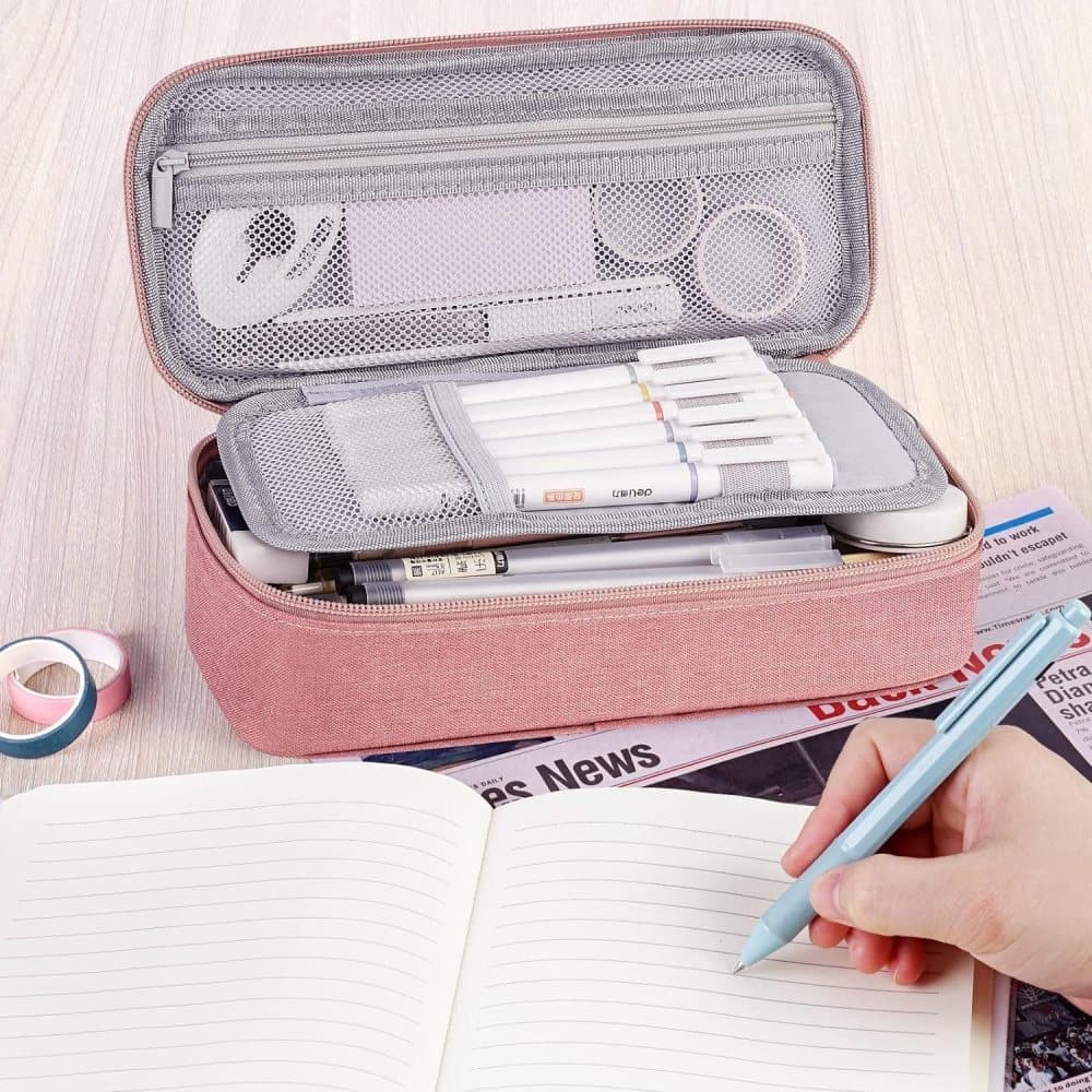 1 Pack Large Capacity Pencil Case, Multifunctional Lightweight Durable Organizer for Students and Office, Pink V1188-MS-325-1302