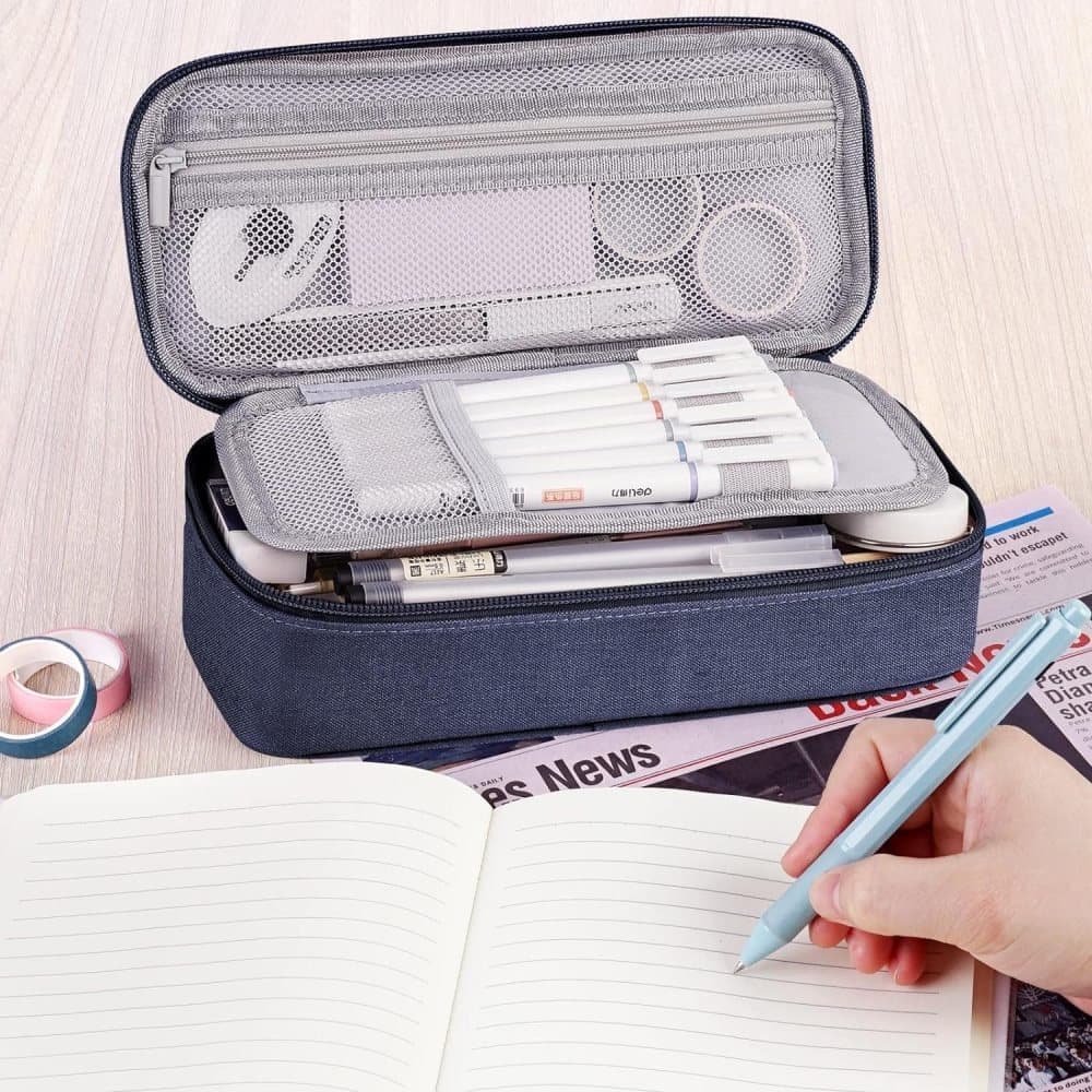 Large Capacity Pencil Case Light Blue, Multifunctional Lightweight Durable Organizer for Students and Office V1188-MS-325-1303