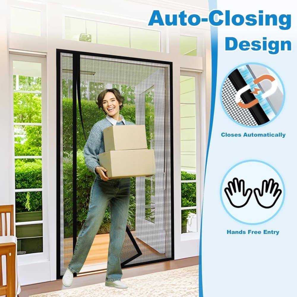 Self-Adhesive Magnetic Mosquito Net Door Curtain, Black, 85x220cm, Fly and Cat Proof, Durable, Removable, V1188-MS-325-1316