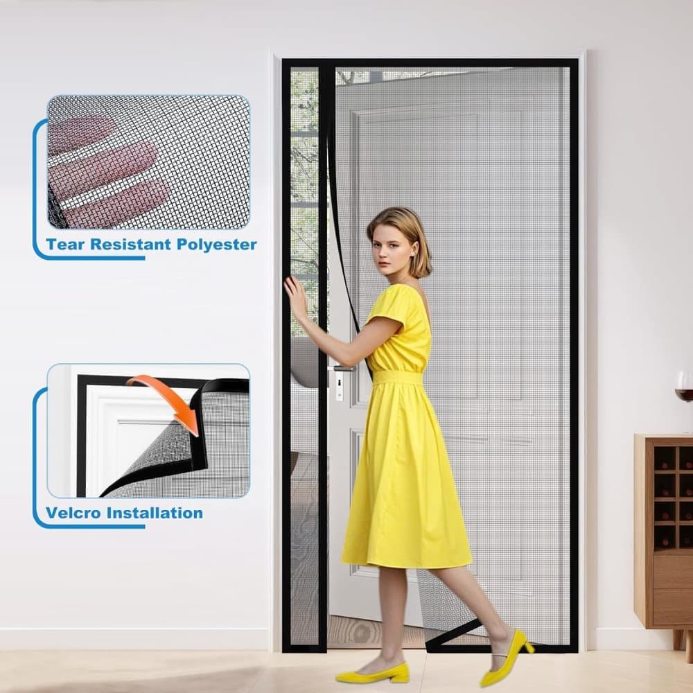 1pc Magnetic Mosquito Net Door Self-Adhesive Side Opening Curtain, Black, 110x220cm V1188-MS-325-1322