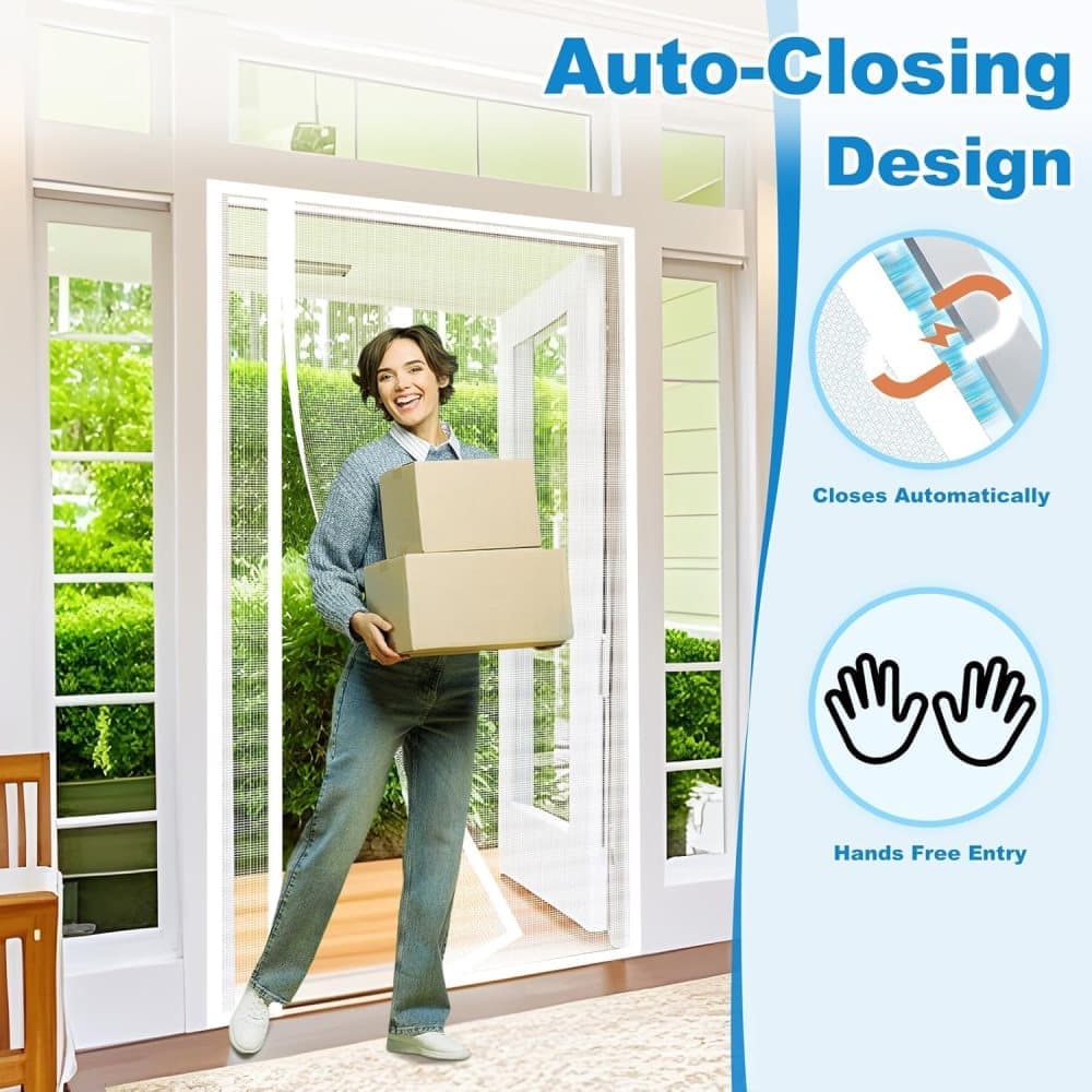 Self-Adhesive Magnetic Mosquito Net Door Curtain Removable Durable Insect Fly and Cat Proof, 90x200cm, White V1188-MS-325-1327
