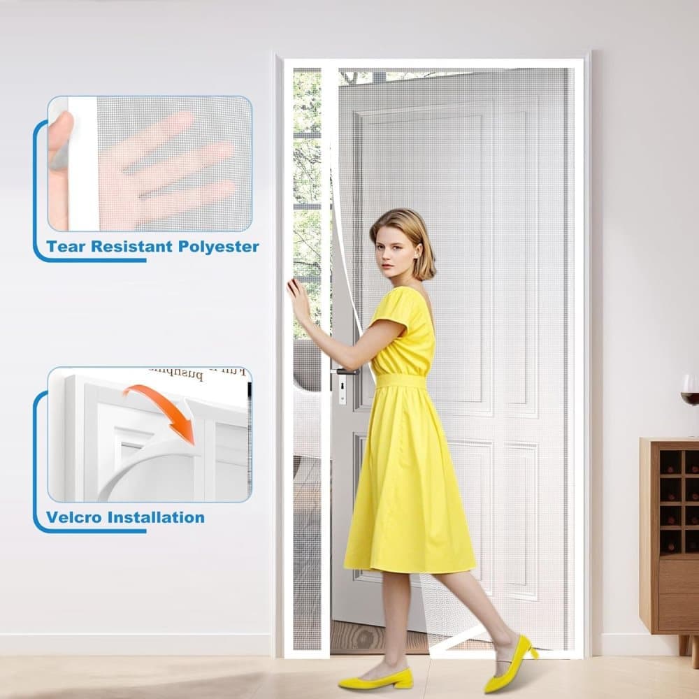 Self-Adhesive Magnetic Mosquito Net Door Curtain Removable Durable Insect Fly and Cat Proof, 90x200cm, White V1188-MS-325-1327