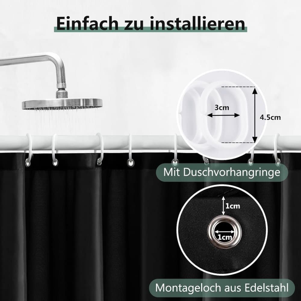 1 Reinforced PEVA Shower Curtain Waterproof Mildew Resistant Quick-Drying, 180x180cm, Black V1188-MS-325-1329