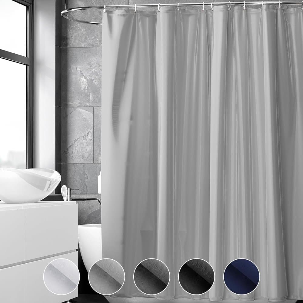12 Hooks Reinforced PEVA Shower Curtain Waterproof Mildew Resistant Durable Quick-Drying, 72x72 inches, Gray V1188-MS-325-1333