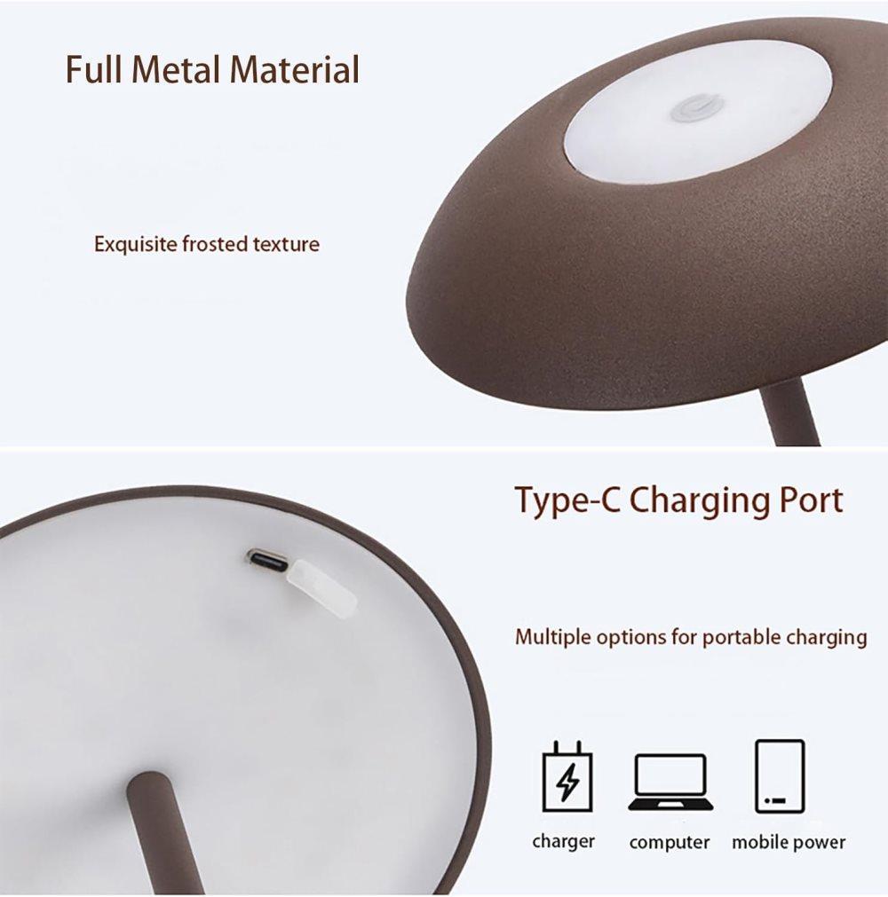 Rechargeable LED Table Lamp 2600mAh Wireless Portable Adjustable Brightness Bedside Light, Brown V1188-MS-325-1337