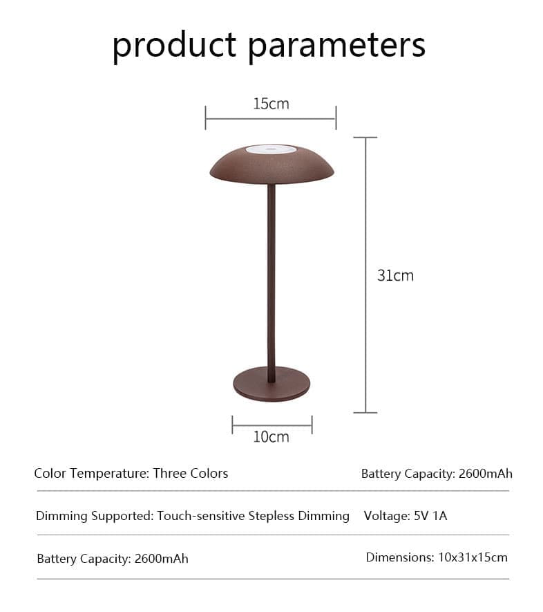 Rechargeable LED Table Lamp 2600mAh Wireless Portable Adjustable Brightness Bedside Light, Brown V1188-MS-325-1337