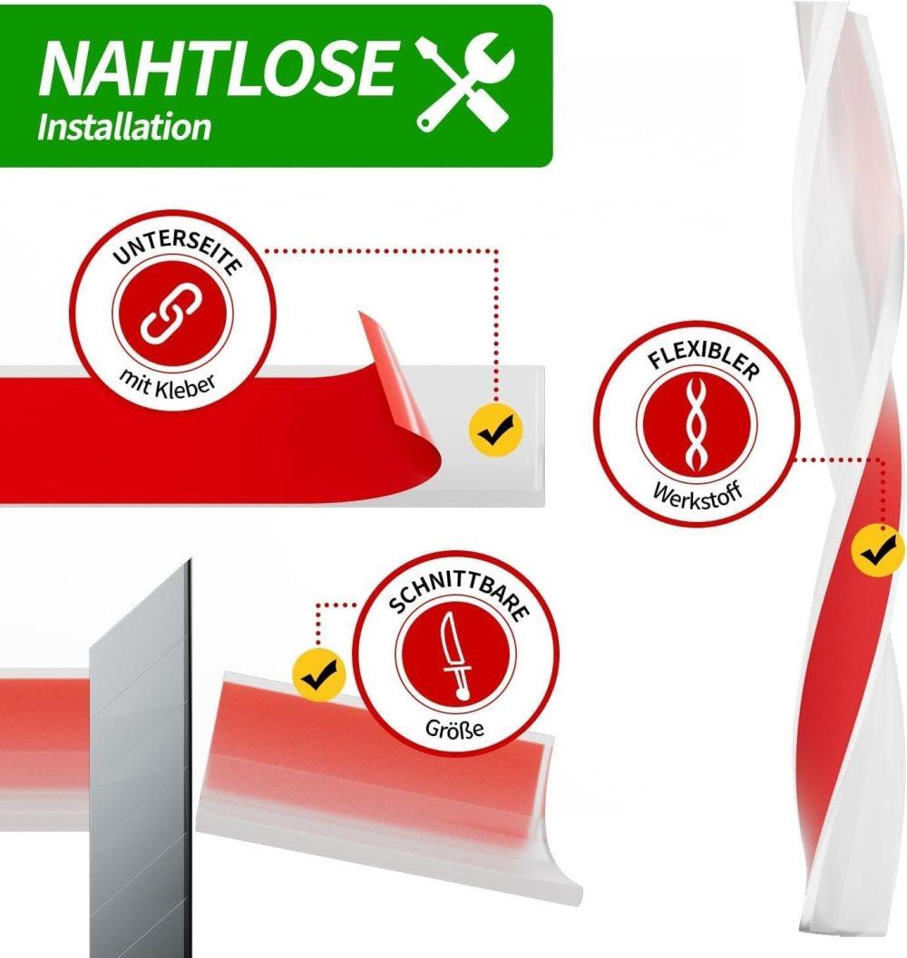 1M Flexible Silicone Shower Threshold Water Barrier to Prevent Splashes, 3 cm High, White V1188-MS-325-1343