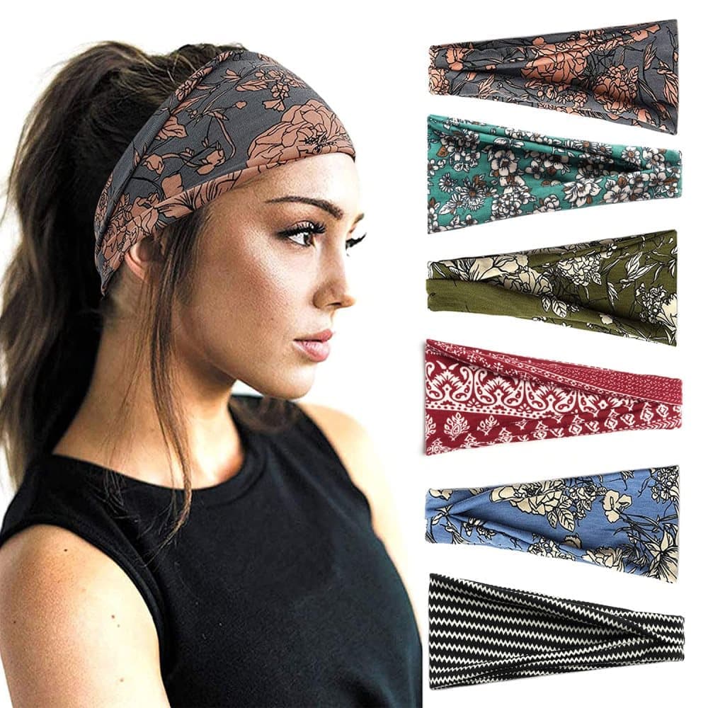 6 pcs Elastic Hair Band Headband for Yoga Training, Patterned V1188-MS-325-1348