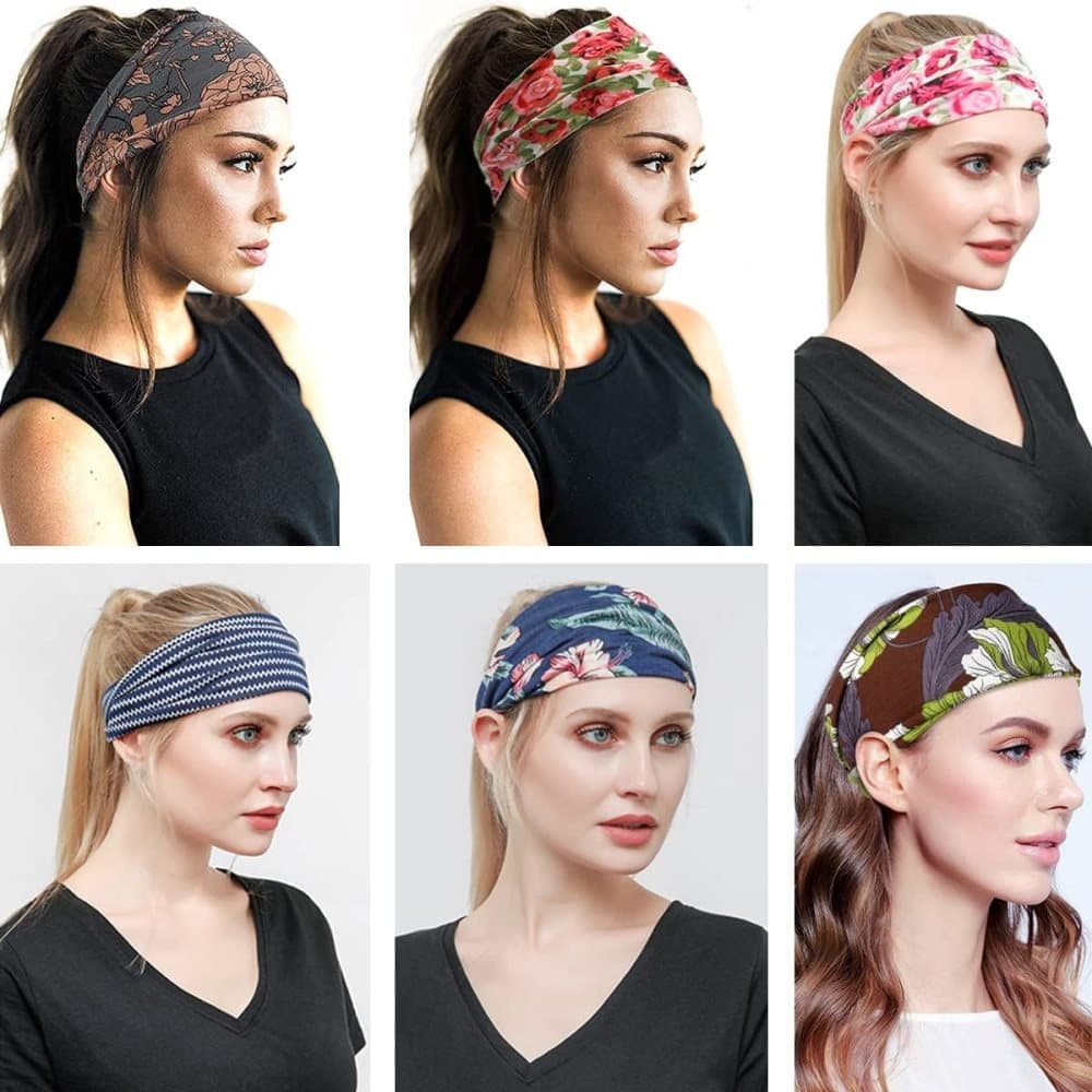 6 pcs Elastic Hair Band Headband for Yoga Training, Patterned V1188-MS-325-1348