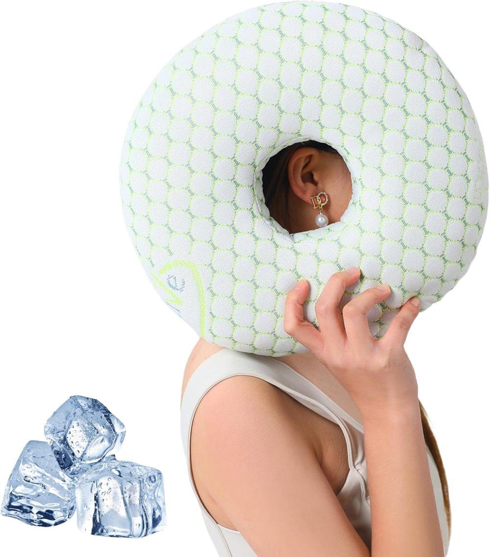 1 Orthopedic Pillow with Ear Holes for Side Sleeping, Super Microfiber Bamboo Fiber, Green V1188-MS-325-1364