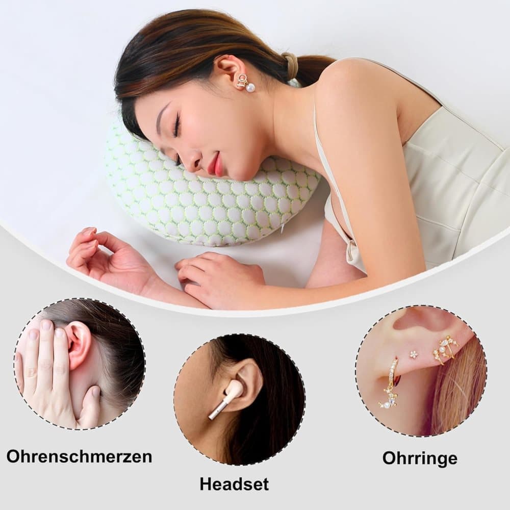 1 Orthopedic Pillow with Ear Holes for Side Sleeping, Super Microfiber Bamboo Fiber, Green V1188-MS-325-1364