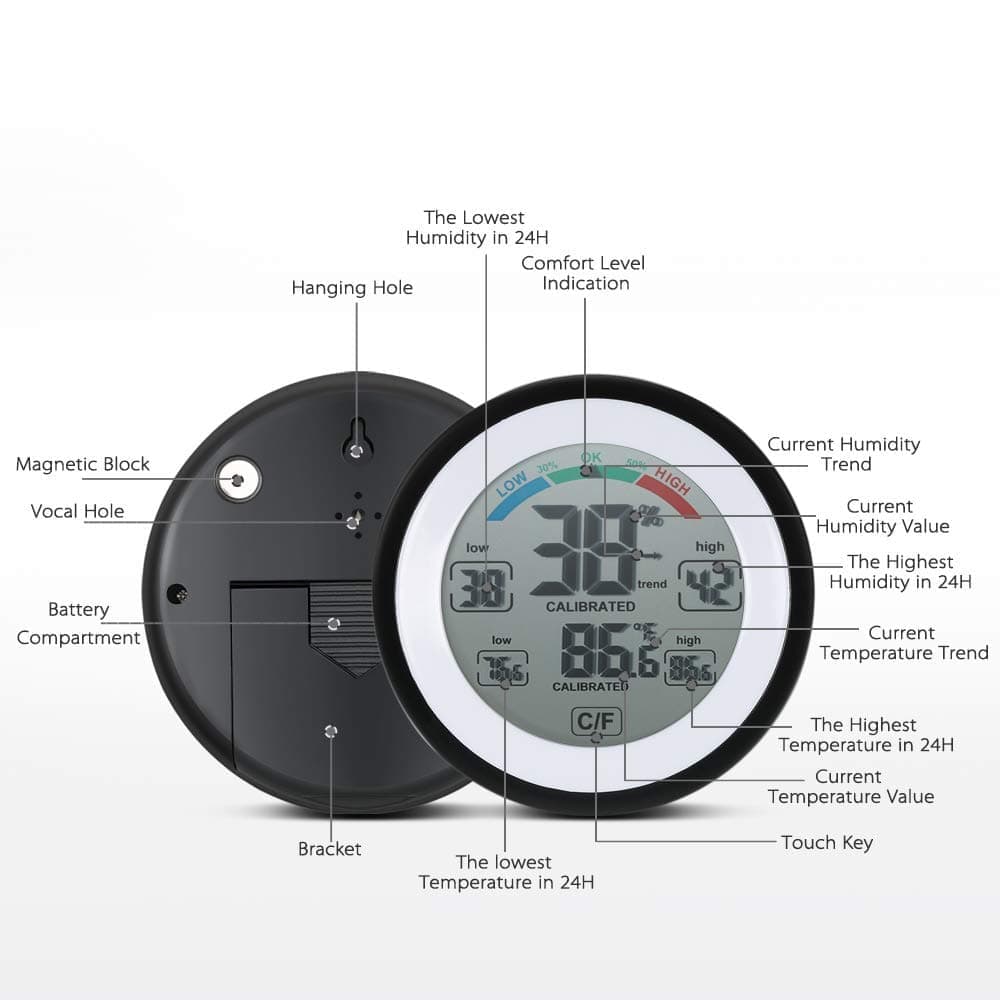 Digital Thermometer Hygrometer Indoor Outdoor Wireless Touch Screen Waterproof, for Bathroom Kitchen V1188-MS-325-1369