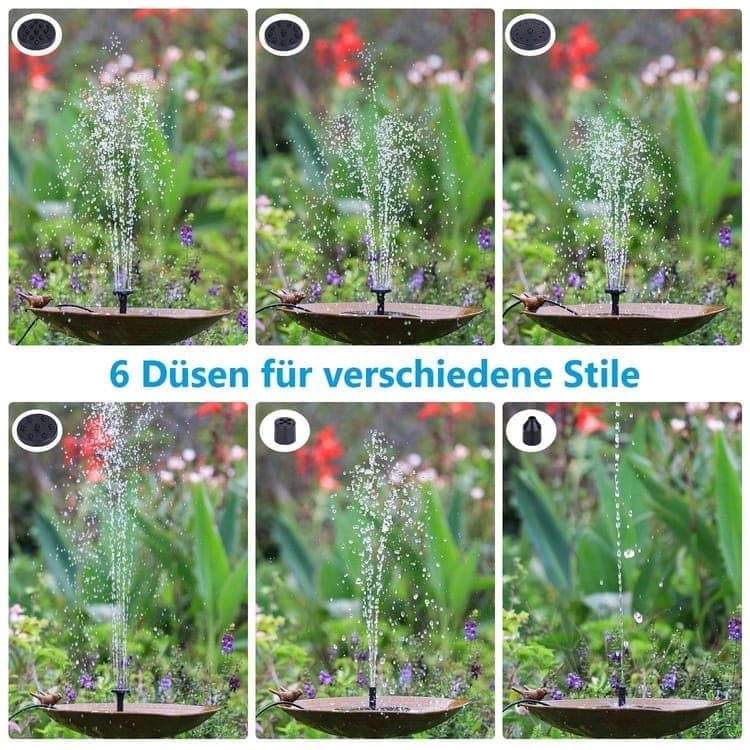 5W Solar Fountain Pump with 6 Nozzles, Floating Bird Bath, Solar Powered Garden Water Pump V1188-MS-325-1376