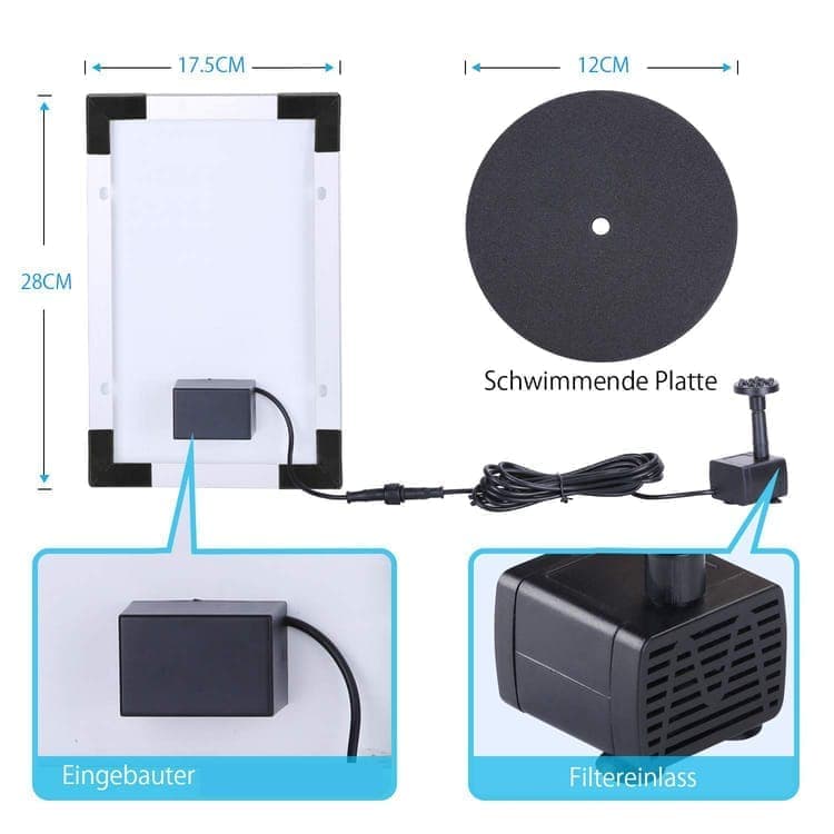 5W Solar Fountain Pump with 6 Nozzles, Floating Bird Bath, Solar Powered Garden Water Pump V1188-MS-325-1376