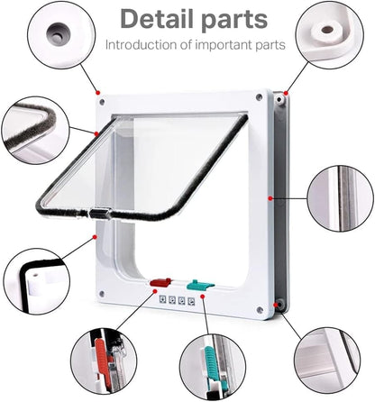 4-Way Locking Cat Flap for Small Dogs and Cats, Easy Installation, Brown, S V1188-MS-325-1384