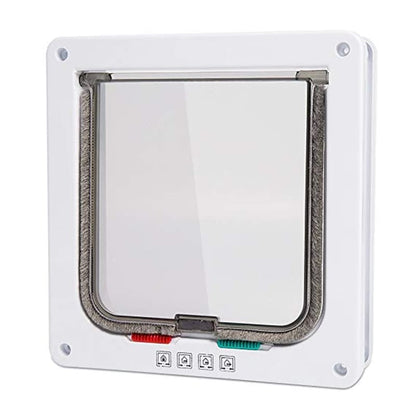 4-Way Locking Cat Flap for Small Dogs and Cats, Easy Installation, White, S V1188-MS-325-1385