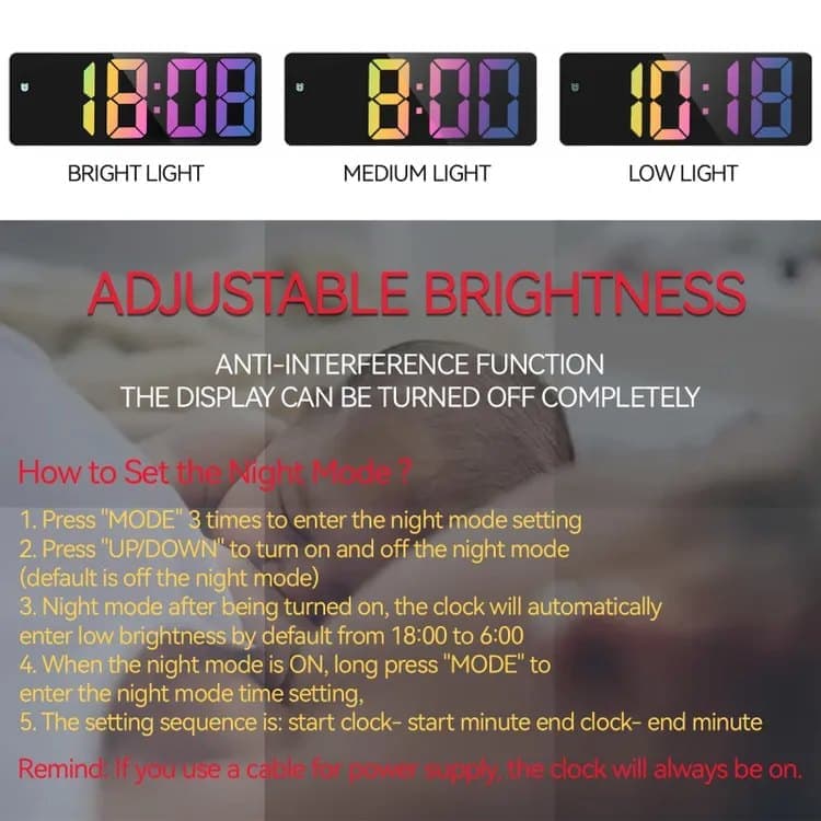 6.7 Inch LED Alarm Clock with Dimmable Display and Temperature, Large Electronic Digital Clock V1188-MS-325-1397