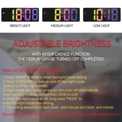 6.7 Inch LED Alarm Clock with Dimmable Display and Temperature, Large Electronic Digital Clock V1188-MS-325-1397