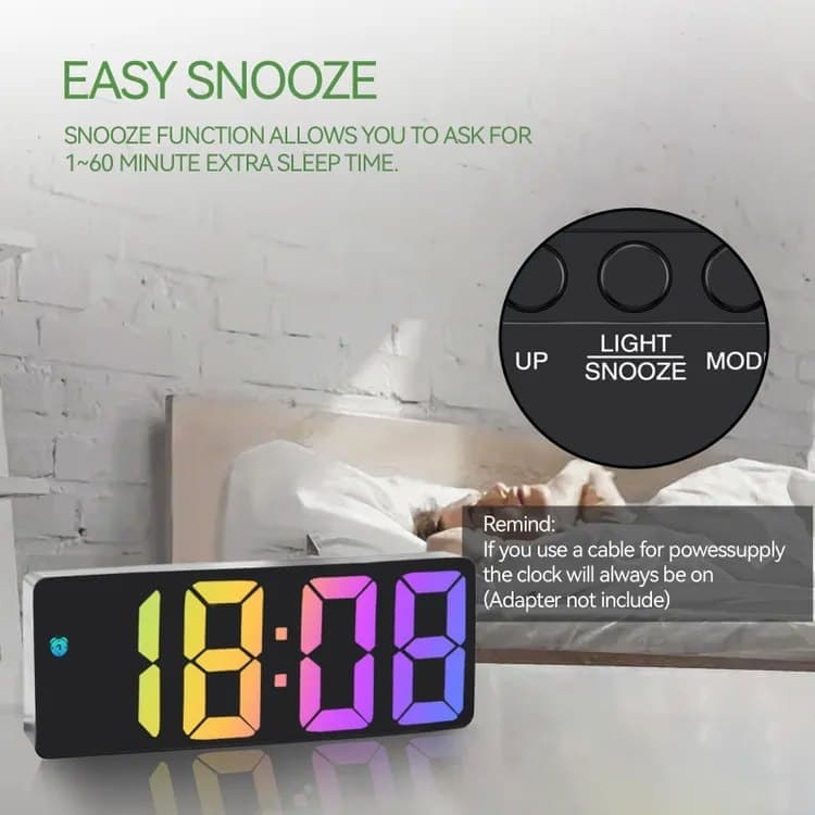 6.7 Inch LED Alarm Clock with Dimmable Display and Temperature, Large Electronic Digital Clock V1188-MS-325-1397