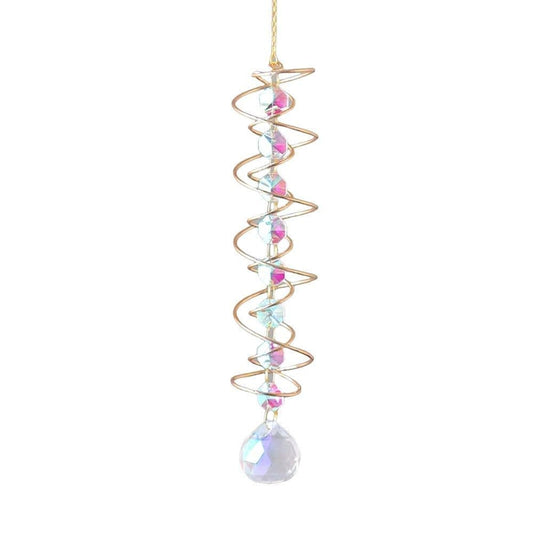 Colorful Crystal Solar Wind Chime KC2 with Spiral Design, Rotating Decor for Window Garden Wedding Gift V1188-MS-325-1409