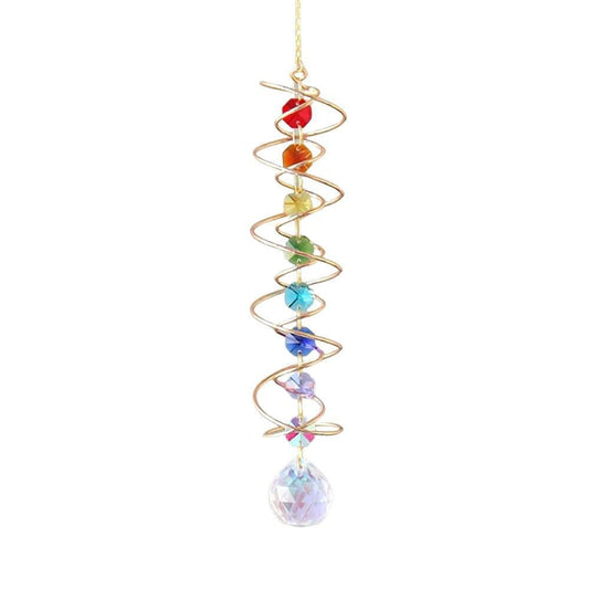 Colorful Crystal Solar Wind Chime KC4 with Spiral Design, Rotating Decor for Window Garden Wedding Gift V1188-MS-325-1410