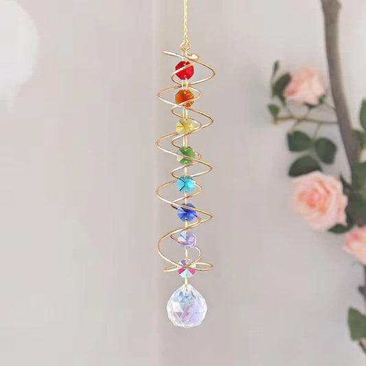 Colorful Crystal Solar Wind Chime KC4 with Spiral Design, Rotating Decor for Window Garden Wedding Gift V1188-MS-325-1410