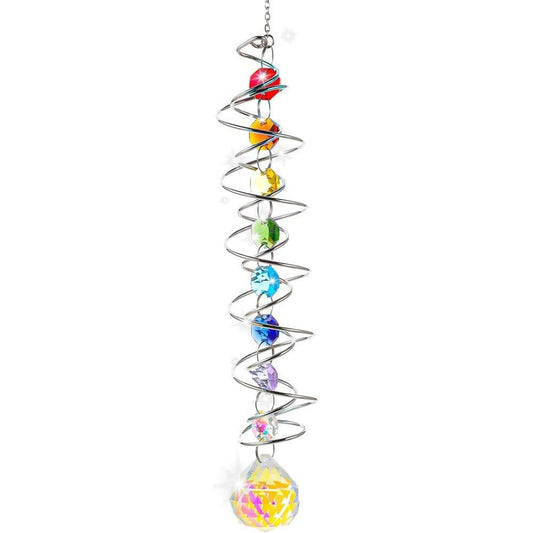 Colorful Crystal Solar Wind Chime KC3 with Spiral Design, Rotating Decor for Window Garden Wedding Gift V1188-MS-325-1411