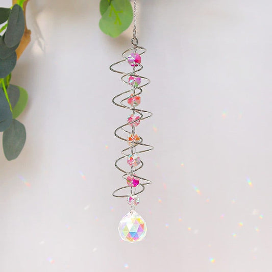 Colorful Crystal Solar Wind Chime KC1 with Spiral Design, Rotating Decor for Window Garden Wedding Gift V1188-MS-325-1412