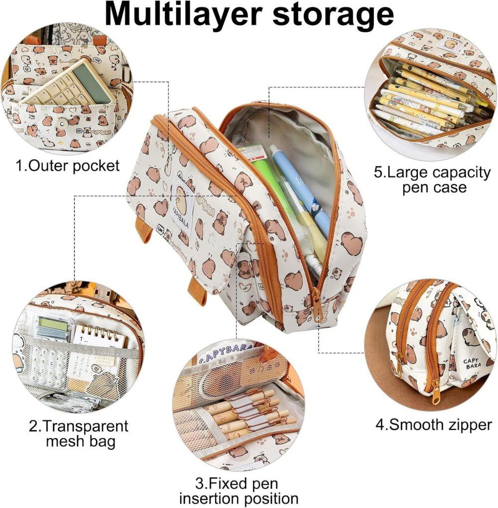 50 Pens Pencil Case Capybara, Multifunctional Polyester Compartment V1188-MS-325-1413
