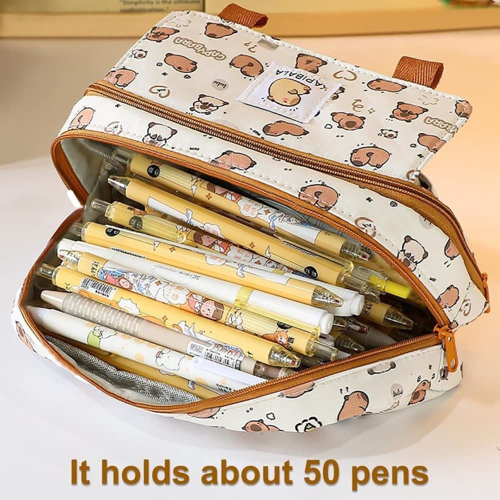 50 Pens Pencil Case Capybara, Multifunctional Polyester Compartment V1188-MS-325-1413