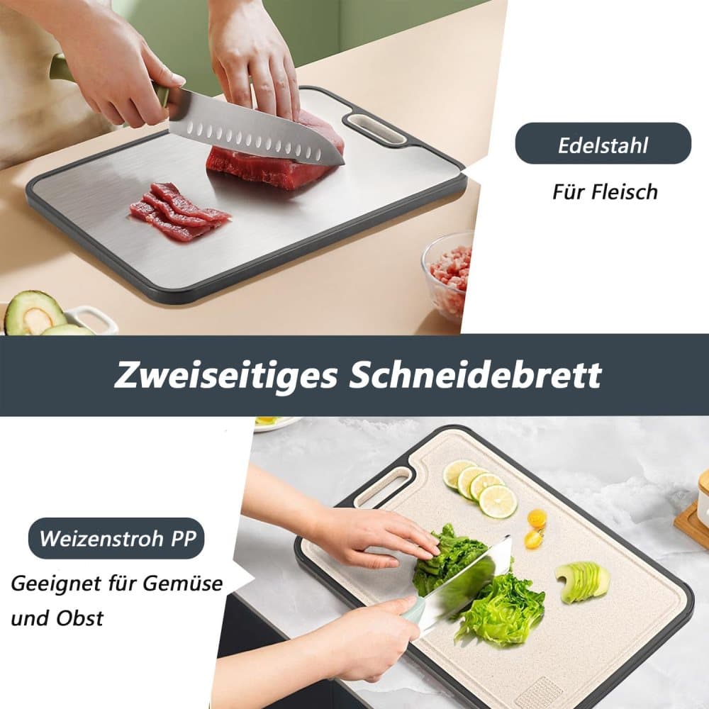 Reversible Cutting Board Titanium PP or Stainless Steel PP, Food Grade Non-Slip Durable Multifunctional, SZ1 V1188-MS-325-1414