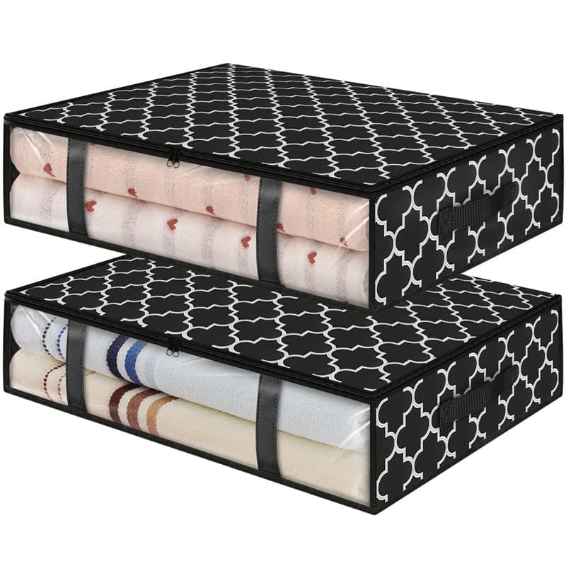 2-Pack Foldable Storage Boxes for Clothes and Blankets, Under-Bed Drawers, Multifunctional Organizer, Black V1188-MS-325-1416