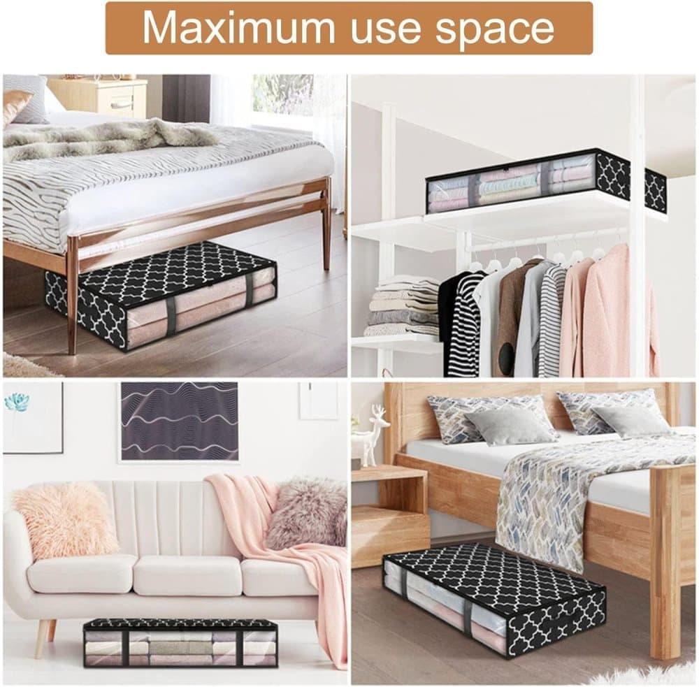 2-Pack Foldable Storage Boxes for Clothes and Blankets, Under-Bed Drawers, Multifunctional Organizer, Black V1188-MS-325-1416