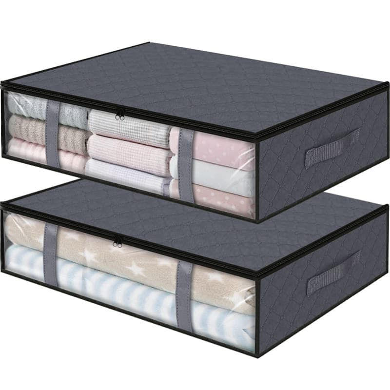 2-Pack Foldable Storage Boxes for Clothes and Blankets, Under-Bed Drawers, Multifunctional Spacious, Gray V1188-MS-325-1417